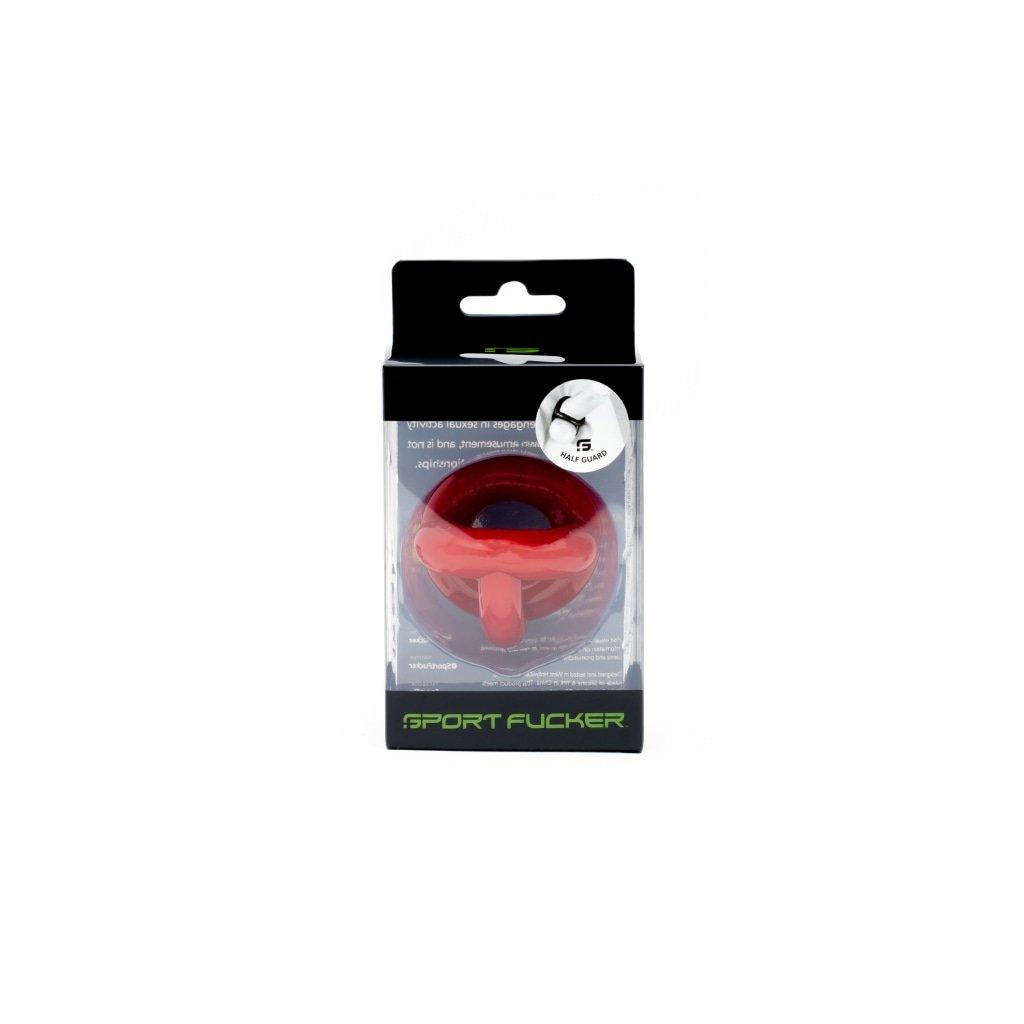 Sport Fucker Half Guard Cock Ring with Scrotum Splitter - Red - Adult Toys
