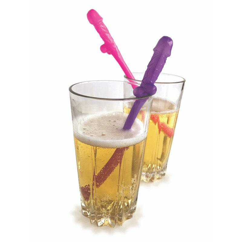 Super Fun Penis Party Straws - Pink/Purple Dicky Straws - Set of 8 - Novelties