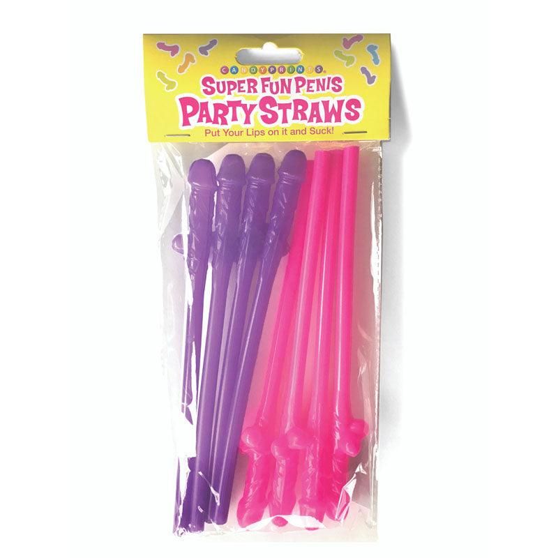 Super Fun Penis Party Straws - Pink/Purple Dicky Straws - Set of 8 - Novelties
