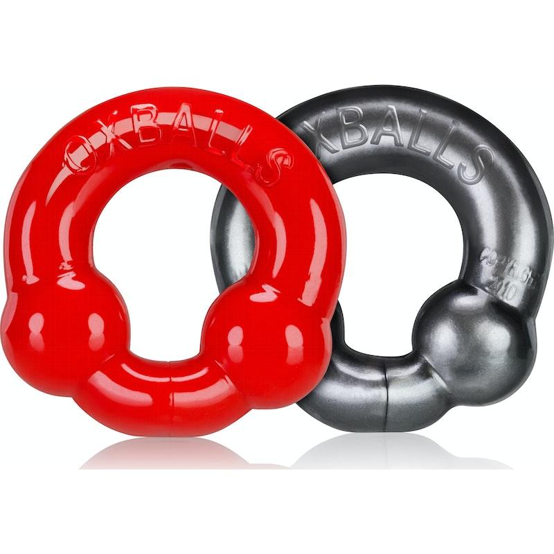 Ultraballs 2 Pk Cockring Steel And Red - Adult Toys