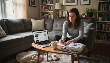 Woman researching sex toys at home