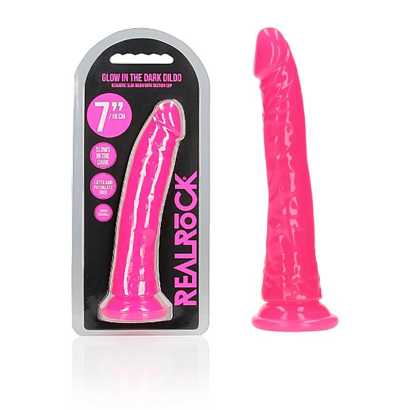 Illuminate Your Evenings with the REALROCK 18 cm Slim Glow in the Dark Neon - Pink - Naughty by Nature Adult Store