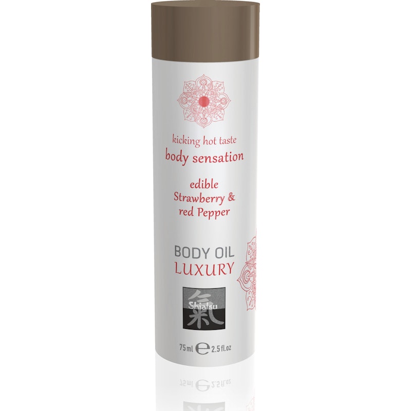 Shiatsu Luxury Body Oil Edible Strawberry and Red Pepper - Naughty by Nature Adult Store