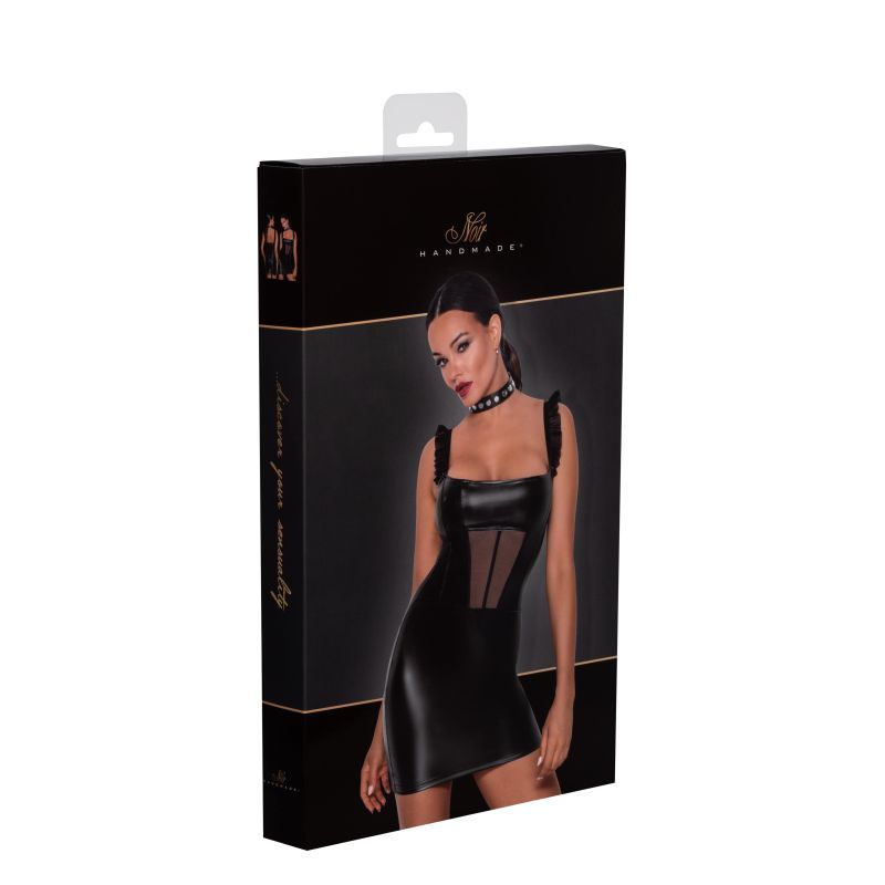 Power Wetlook Short Dress w Front Tulle Inserts