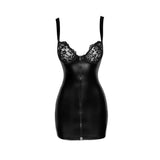 Power Wetlook Mini Dress w Lace Chest &  Two Way Zipper