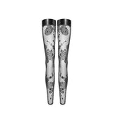 Tulle Stockings w Patterned Flock Embroidery & Power Wetlook Band
