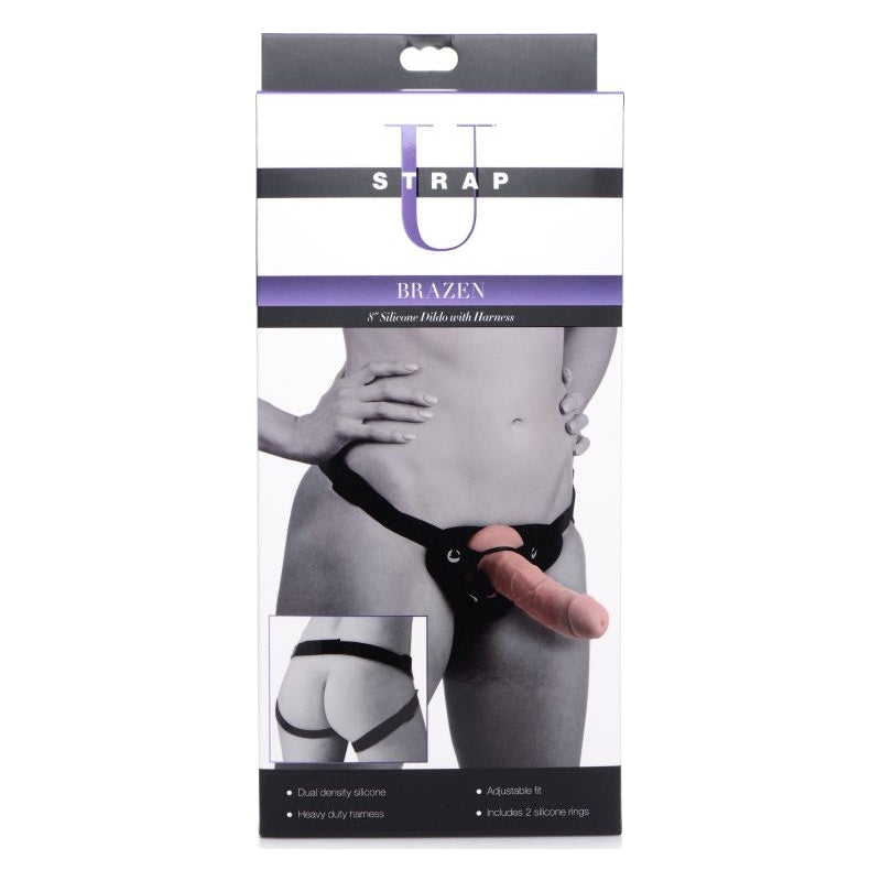 Brazen 8" Silicone Dildo w Harness Flesh - Naughty by Nature Adult Store