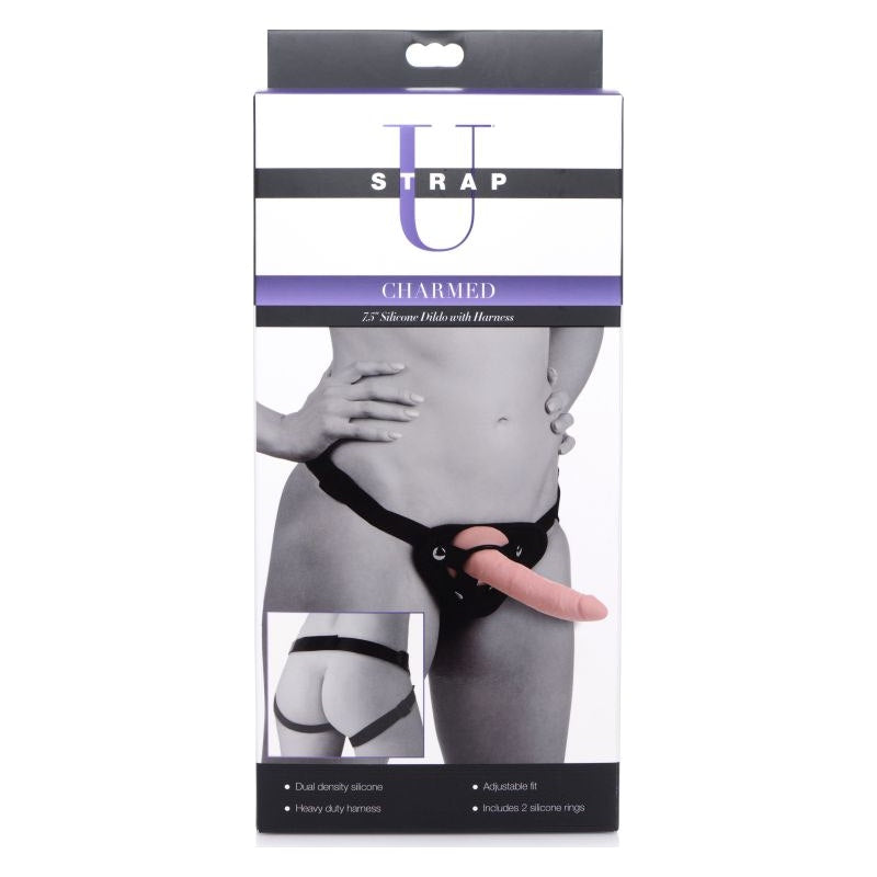 Charmed 7.5in Silicone Dildo w Harness Flesh - Naughty by Nature Adult Store