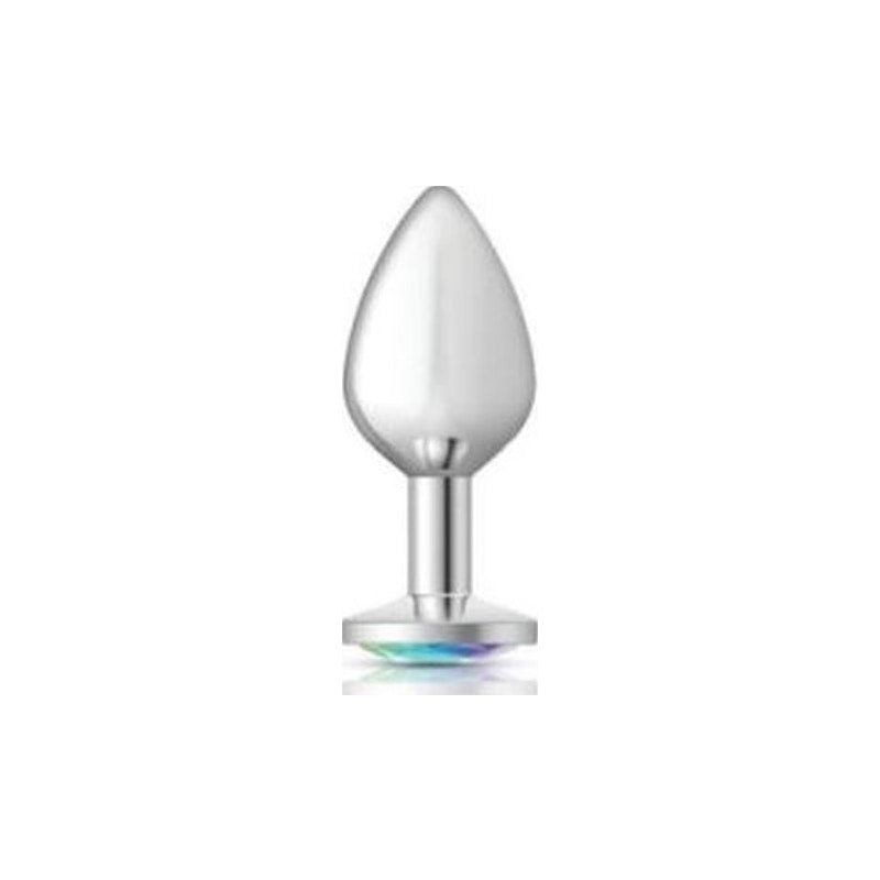 Cheeky Charms Silver Round Butt Plug w Clear Iridescent Jewel Large - Naughty by Nature Adult Store