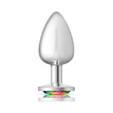 Cheeky Charms Silver Round Butt Plug w Rainbow Jewel Large - Naughty by Nature Adult Store