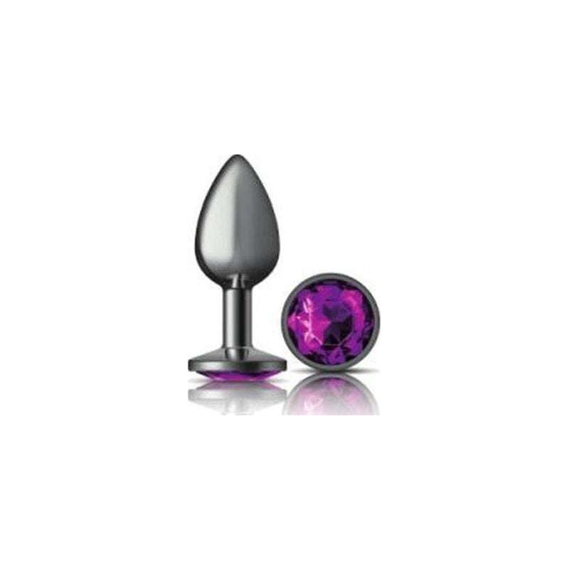 Cheeky Charms Gunmetal Round Butt Plug w Purple Jewel Small - Naughty by Nature Adult Store