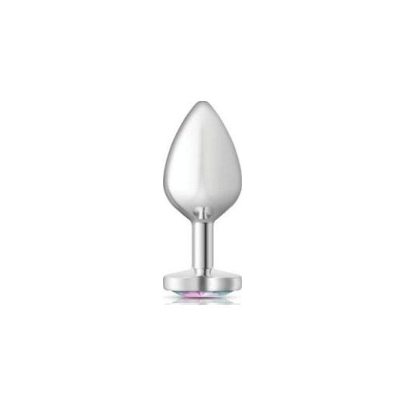 Cheeky Charms Silver Metal  Butt Plug w Heart Clear Jewel Medium - Naughty by Nature Adult Store