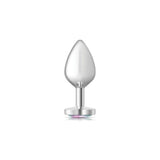 Cheeky Charms Silver Metal  Butt Plug w Heart Clear Jewel Medium - Naughty by Nature Adult Store