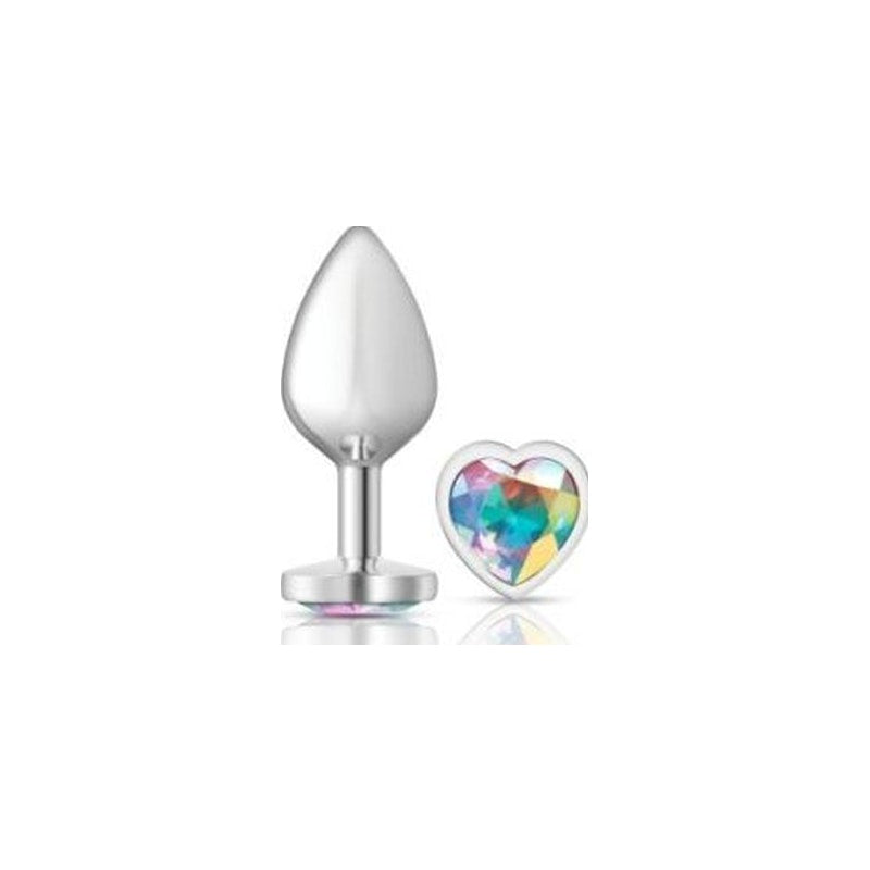 Cheeky Charms Silver Metal  Butt Plug w Heart Clear Jewel Medium - Naughty by Nature Adult Store
