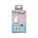 Cheeky Charms Silver Metal  Butt Plug w Heart Clear Jewel Medium - Naughty by Nature Adult Store
