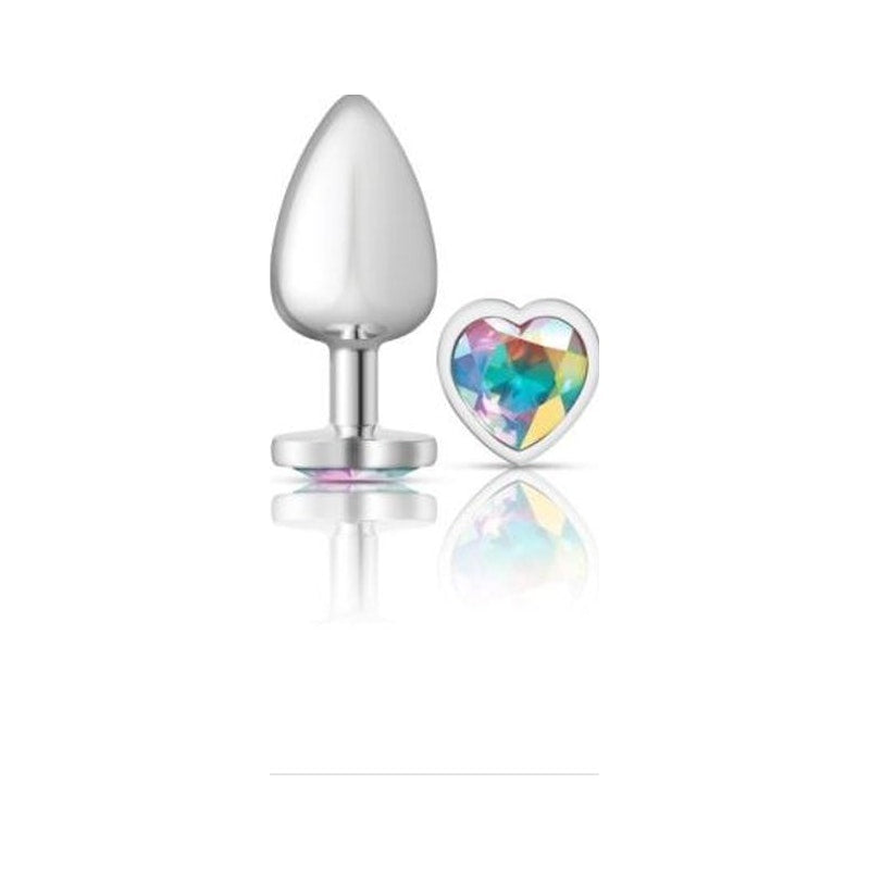 Cheeky Charms Silver Metal  Butt Plug w Heart Clear Jewel Large - Naughty by Nature Adult Store