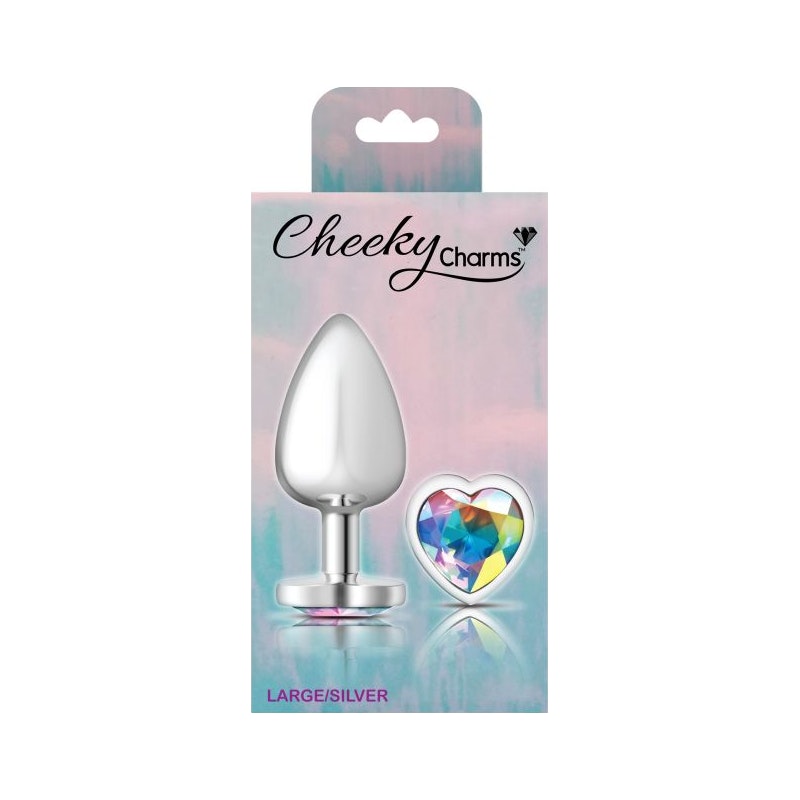 Cheeky Charms Silver Metal  Butt Plug w Heart Clear Jewel Large - Naughty by Nature Adult Store