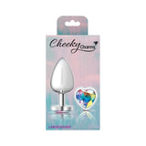 Cheeky Charms Silver Metal  Butt Plug w Heart Clear Jewel Large - Naughty by Nature Adult Store