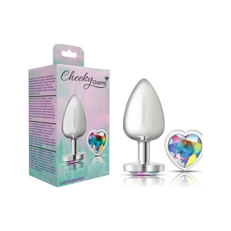 Cheeky Charms Silver Metal  Butt Plug w Heart Clear Jewel Large - Naughty by Nature Adult Store