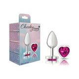 Cheeky Charms Silver Metal  Butt Plug w Heart Pink Jewel Small - Naughty by Nature Adult Store