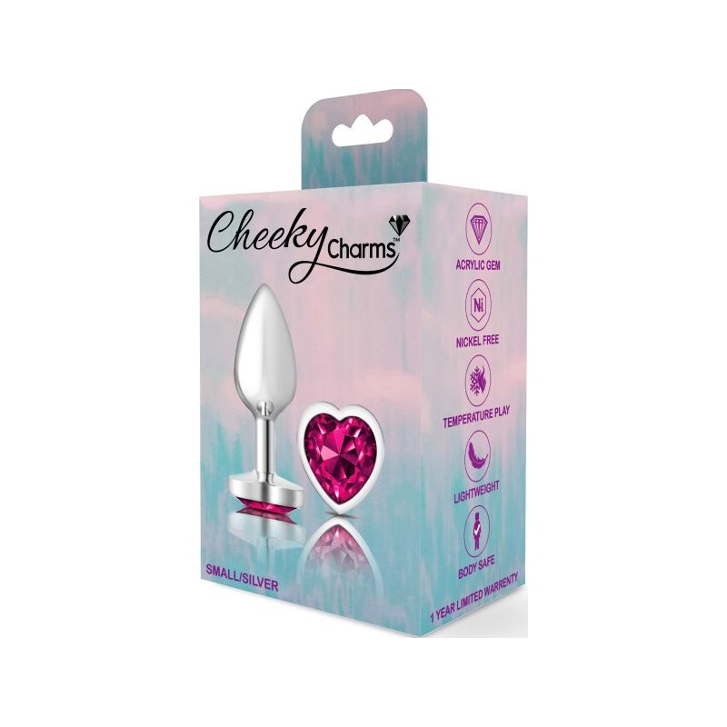 Cheeky Charms Silver Metal  Butt Plug w Heart Pink Jewel Small - Naughty by Nature Adult Store