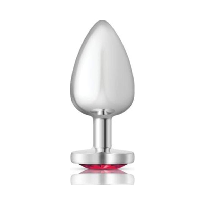 Cheeky Charms Silver Metal  Butt Plug w Heart Pink Jewel Large - Naughty by Nature Adult Store