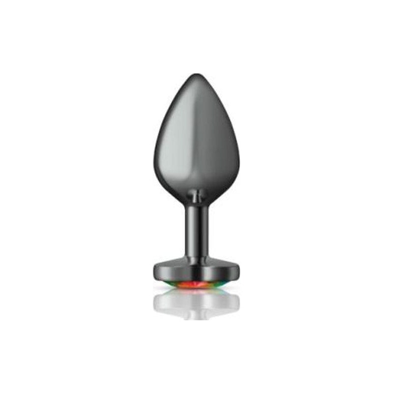 Cheeky Charms Gunmetal  Butt Plug w Heart Rainbow Jewel Medium - Naughty by Nature Adult Store