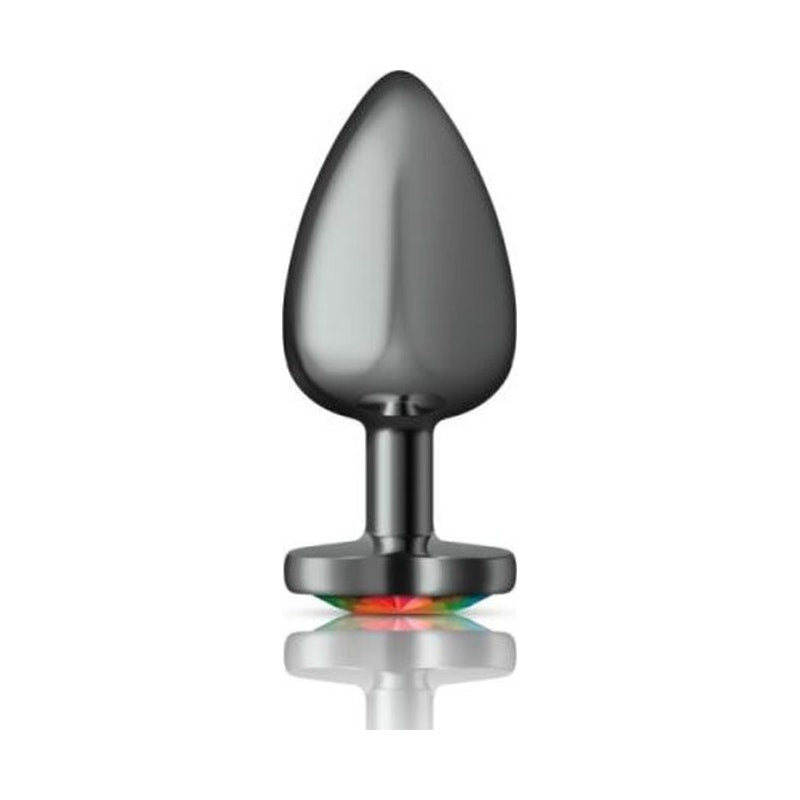 Cheeky Charms Gunmetal  Butt Plug w Heart Rainbow Jewel Large - Naughty by Nature Adult Store