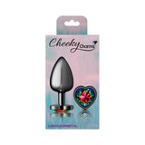 Cheeky Charms Gunmetal  Butt Plug w Heart Rainbow Jewel Large - Naughty by Nature Adult Store