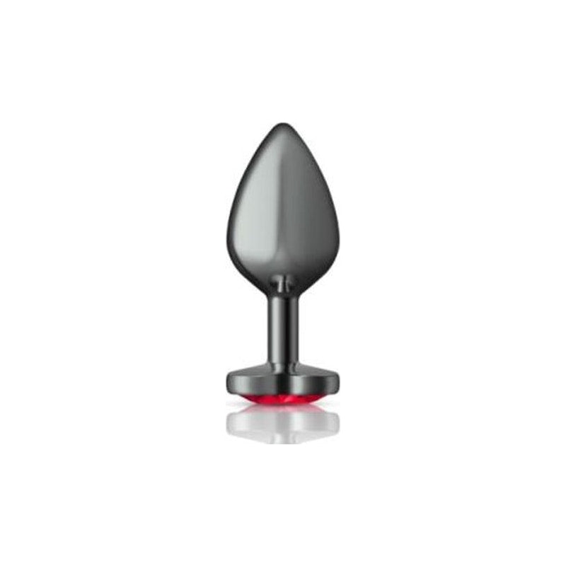 Cheeky Charms Gunmetal  Butt Plug w Heart Red Jewel Medium - Naughty by Nature Adult Store