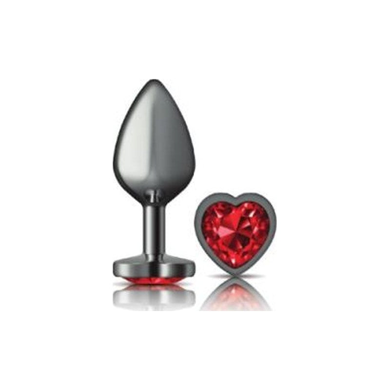 Cheeky Charms Gunmetal  Butt Plug w Heart Red Jewel Medium - Naughty by Nature Adult Store