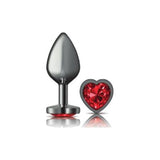 Cheeky Charms Gunmetal  Butt Plug w Heart Red Jewel Medium - Naughty by Nature Adult Store