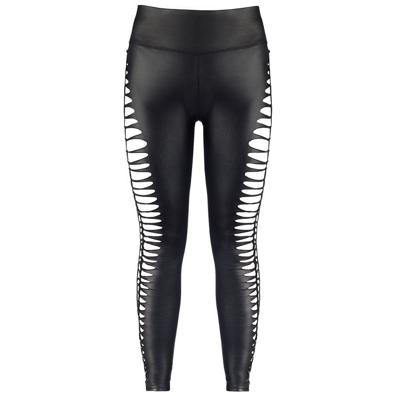 Stretch Wetlook Cut Out Leggings Black - Naughty by Nature Adult Store