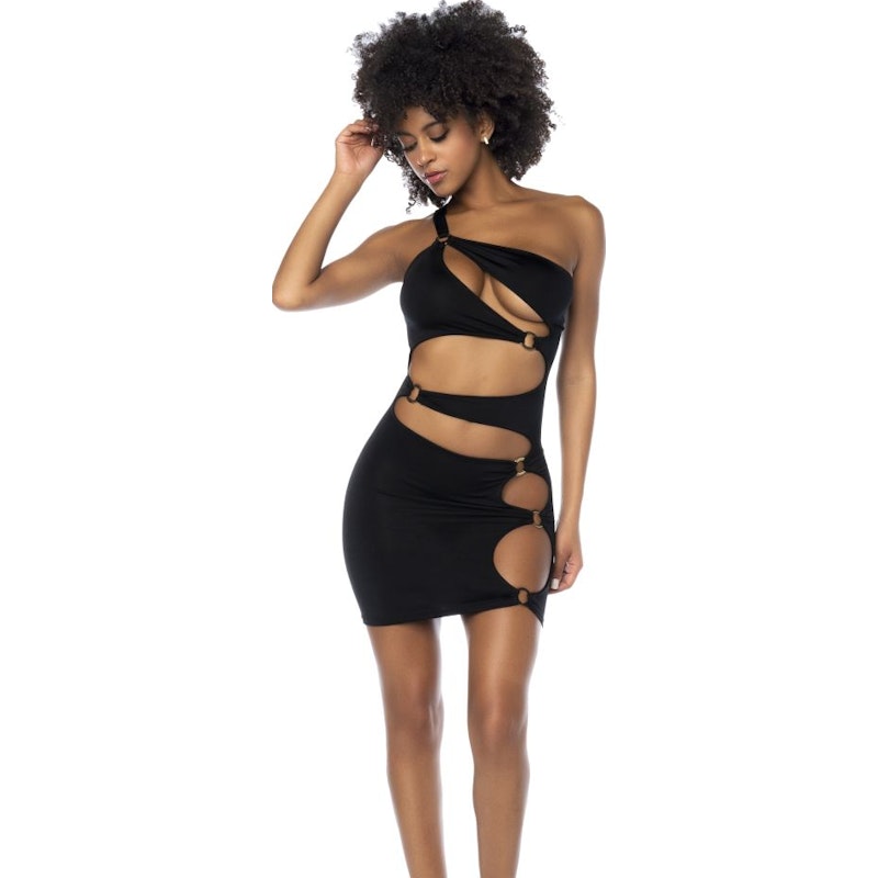 Asymmetrical Cut Out Dress w Ring Details Black - Naughty by Nature Adult Store