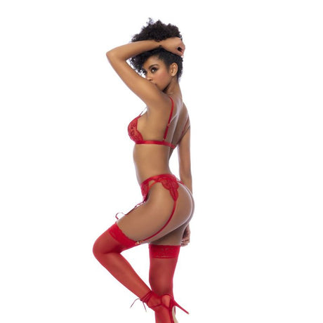 Red 3 Pc Set w/ Bralette, Garter Belt and Thong - Naughty by Nature Adult Store