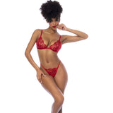 red lace lingerie 3 piece set with bralette, garter belt, and thong