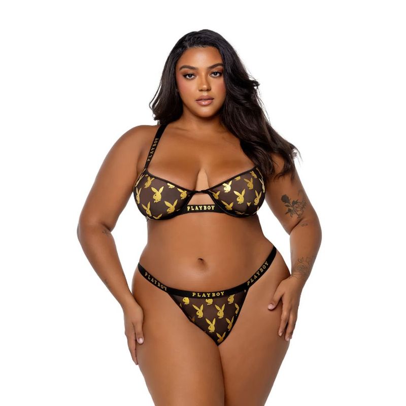 Playboy Foiled Bunny 2 Pc Set Gold Black - Naughty by Nature Adult Store