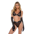Playboy Flocked Bunny 2 Pc Lingerie Set Black - Naughty by Nature Adult Store