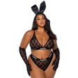 Playboy Flocked Bunny 2 Pc Lingerie Set Black - Naughty by Nature Adult Store