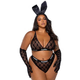 Playboy Flocked Bunny 2 Pc Lingerie Set Black - Naughty by Nature Adult Store