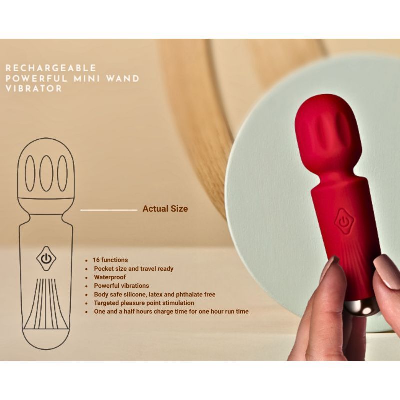 Rechargeable 16 Mode Silicone Mini Wand Black Tulip