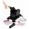MixJoy Cannon Sex Machine with wired remote, dildo attachment, and two pink vibrating accessories.