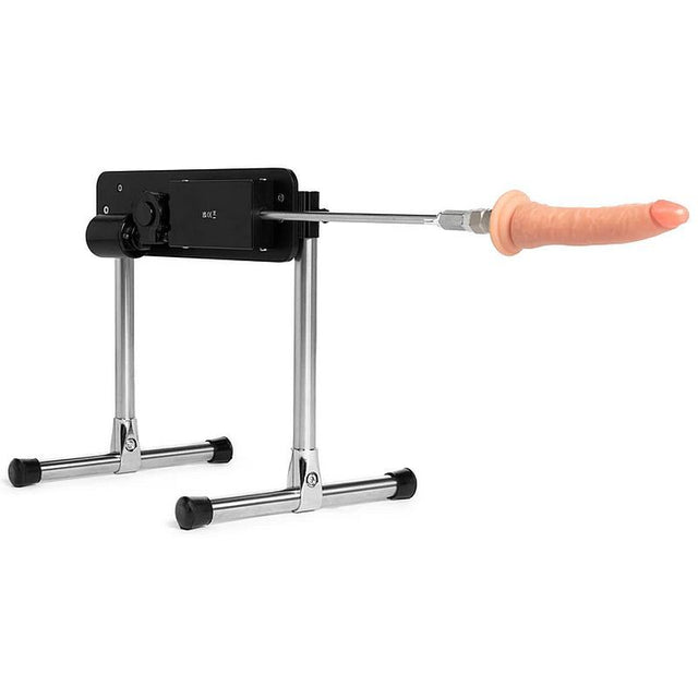 MixJoy remote control thrusting sex machine with a steel frame and realistic dildo attachment.