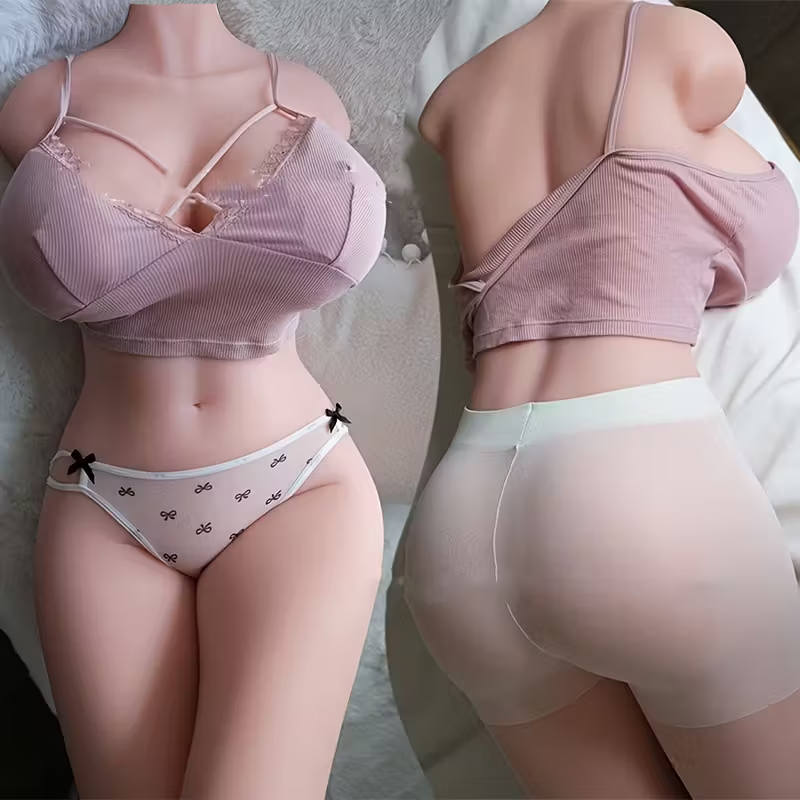 Realistic TPE Big Boobs Half Body Sex Doll, Dual Channels