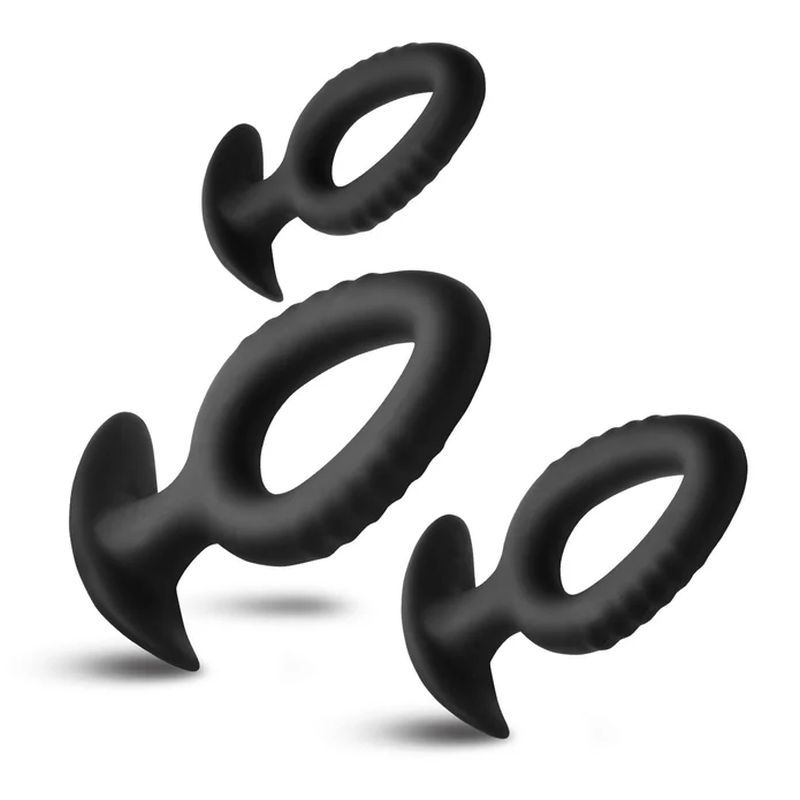 3 Pc Hollow Silicone Squeeze Plug Anal Trainer Set - Adult Toys