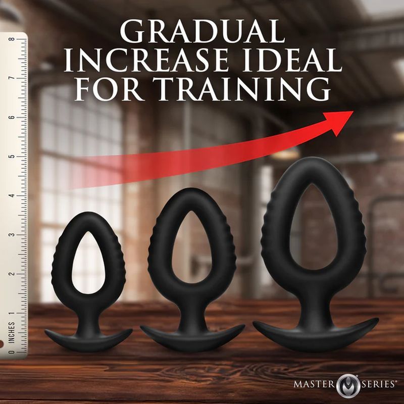 3 Pc Hollow Silicone Squeeze Plug Anal Trainer Set - Adult Toys