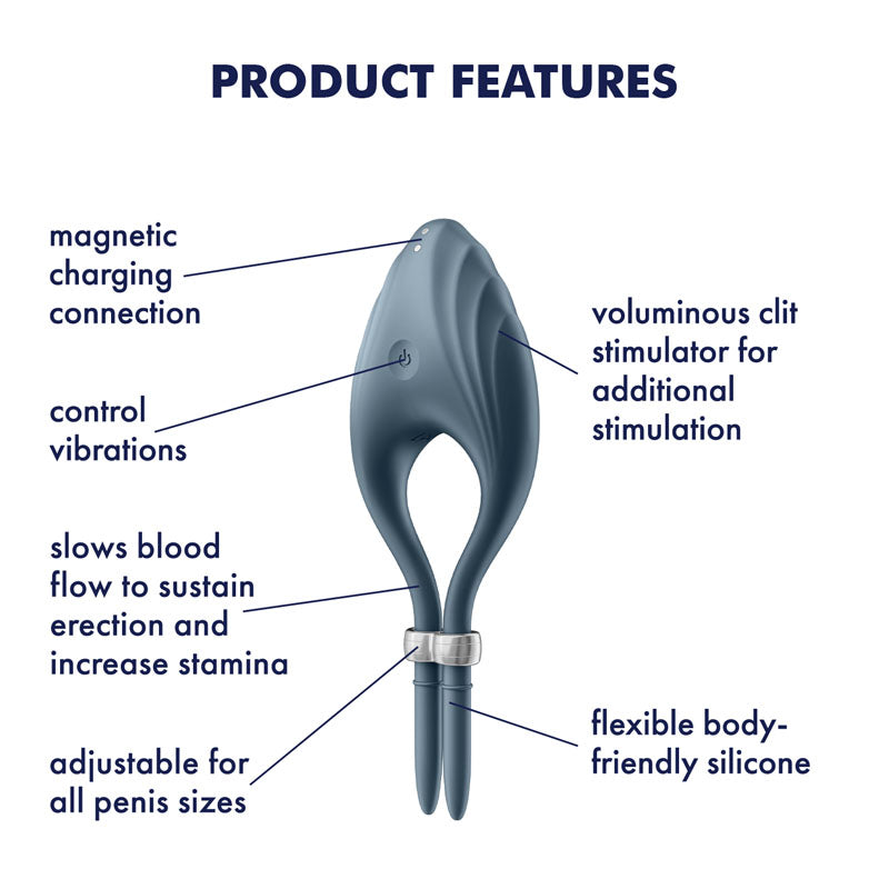 Satisfyer Duelist - Dark Blue Vibrating Adjustable Lasso Cock Ring - Naughty by Nature Adult Store