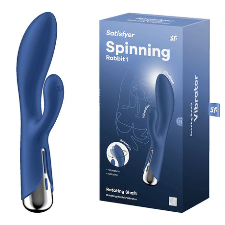 Satisfyer Spinning Rabbit 1 - Blue - Blue 20 cm USB Rechargeable Rotating Rabbit Vibrator - Naughty by Nature Adult Store