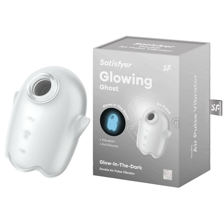 Satisfyer Glowing Ghost - White - Glow in Dark White USB Rechargeable Air Pulse Stimulator - Naughty by Nature Adult Store