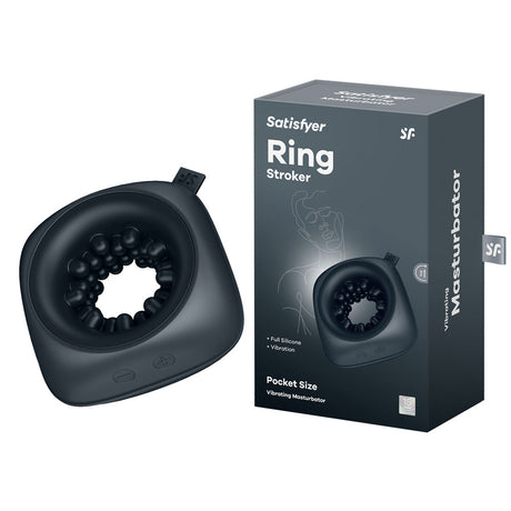 Satisfyer Ring Stroker - Black USB Rechargeable Vibrating Masturbator - Naughty by Nature Adult Store